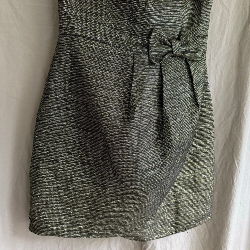 Ya Los Angeles Mini Dress w/ Bow Black Gold Metallic Glam Cocktail Party Size L - Picture 8 of 12